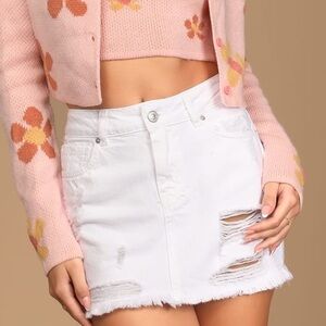 NWT Free People White Denim Distressed Skirt